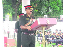 Major-Gen GS Bal, Deputy Commandant, IMA, addresses gentlemen cadets after taking the salute at a parade in Dehradun on Monday.