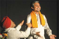 A scene from the play Chandan De Ohle enacted at the drama festival at the DAV College in Bathinda on Tuesday evening. 