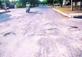 A damaged road in Sector 68, Mohali
