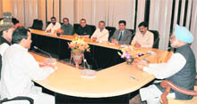 Prime Minister Manmohan Singh interacts with representatives of the Panthers Party in Srinagar.