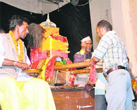 A doli of Vishwanath Shila reaches Dehradun on Wednesday. 