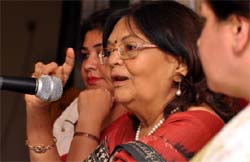 Renowned cookery expert Tarla Dalal speaks during a summer camp at the Sutlej Club in the city on Thursday