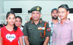 Vajra Corps GOC Lt-Gen Ramesh Halgali interacts with students at the District Sainik Welfare Office in Jalandhar