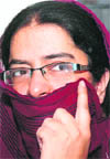 Arvinder Kaur at her residence in Yamunanagar on Monday.