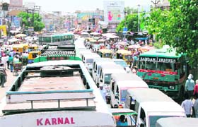 Traffic jams like this have become the order of the day near the bus stand in Karnal