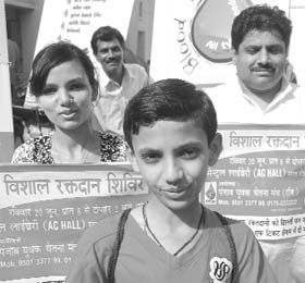 Schoolchildren during an awareness rally on the occasion of the World Blood Donors Day at Government Medical College in Patiala on Monday. 