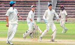 A match in progress between Jalandhar and Chandigarh at the Sector 16 Cricket Stadium in Chandigarh on Tuesday.