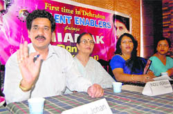 Rajiv Jauhari of Talent Enablers addresses a press conference in Dehradun