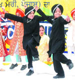 Students of Guru Nanak Senior Secondary Public School dance at a function in Jalandhar.