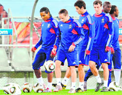(From left) Frances Florent Malouda, Franck Ribery, Yoann Gourcuff and Anthony Reveillere take part in a training session in Polokwane on Wednesday.