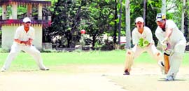 A batsman faces a delivery in a match of the Uttarakhand Challenger Cup Cricket Tournament at the OFD Ground in Dehradun on Thursday.