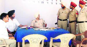 A police chowki in the verandah of Guga Mari at Chhappar, near Ahmedgarh.
