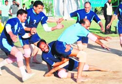 Players in action during a kabaddi match at the Sports Complex, Sector 42, Chandigarh, on Friday.