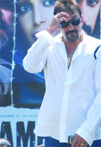 Actor Sanjay Dutt takes part in a campaign against terrorism held at Vijay Chowk in New Delhi on Friday to promote his forthcoming film Lamhaa.