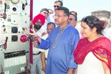 Ganesh Joshi, BJP legislator from Rajpur, inaugurates a tube well at Adhoiwala in Dehradun on Friday.