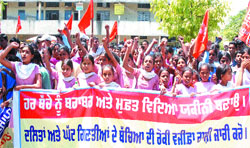 School students protest in front of the Administration Complex in Jalandhar