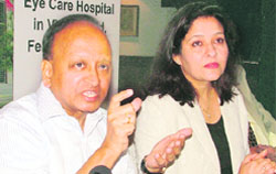 Dr RV Ramani, managing director, Sankara Eye Care Institutions, addresses mediapersons in Ludhiana