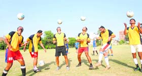 Players from leading football clubs like Churchill Brothers-Goa, JCT-Phagwara and Air India-Mumbai during a practice session at Lyallpur Khalsa College, Jalandhar