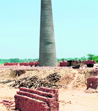 A brick-kiln lying closed due to strike by kiln owners in Dera Bassi. Tribune photo: Nitin Mittal