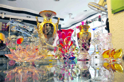Crystal vases on sale at a shop in Dehradun