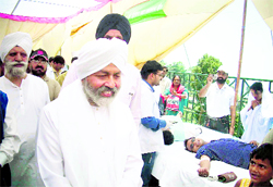 Nirankari Baba Hardev Singh Maharaj at a blood donation camp at Garhwal Terrace in Mussoorie on Saturday.