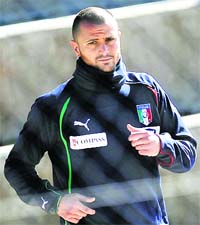 Italy's midfielder Simone Pepe runs during a training session in Pretoria on Sunday.