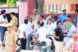 Police deployed outside Nav Durga Temple in Jammu on Sunday.