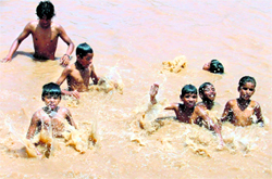 Boys beat the heat in Sidhwan canal as the mercury rises, 