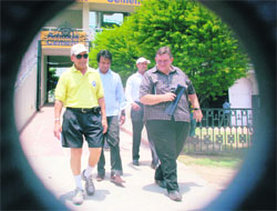 ICCs pitch consultant Andy Atkinson (right) at the PCA Stadium, Mohali, to inspect the pitch and outfield for the World Cup-2011 matches. 