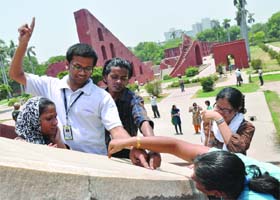 Members of SPACE organisation measure the longest day of the year at Jantar Mantar in New Delhi