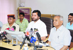 Uttarakhand Parliamentary Affairs Minister Parkash Pant addresses a press conference in Dehradun 