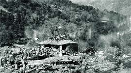 The damage caused by an earthquake in 1905 at Kotwali Bazaar in Dharamsala.