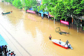 A general view shows a flooded street in Fuzhou, Jiangxi province, on Tuesday.