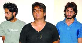 The accused brothers Ankit Chaudhary, Mandeep Nagar and Nakul in Ghaziabad on Thursday.