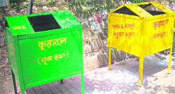 Two dustbins installed at the Jhoola Ghar in Mussoorie. 