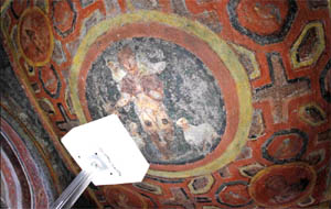 Frescoes are seen inside the catacomb of Saint Tecla in downtown Rome. Archaeologists and art restorers using new laser technology have discovered what they believe are the oldest paintings of the faces of Jesus Christ's apostles.