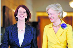Australias Prime Minister Julia Gillard (L) with Governor General Quentin Bryce at Government House in Canberra on Thursday.