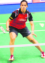 Saina Nehwal of India returns to Ella Diehl of Russia during their quarterfinal in Jakarta