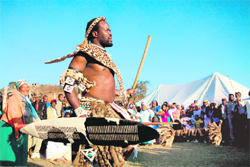 A man in traditional Zulu-style dress in Inanda village, north of Durban.