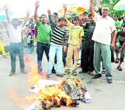 BSP workers hold a protest in Mussoorie