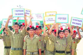 NCC cadets of Kendriya Vidyalaya No. 2 take out a rally to observe Anti-Drug Day in Jammu