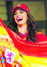 A Spanish fan cheers prior to the Chile vs Spain match in Pretoria on Friday
