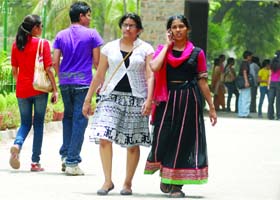Admission seekers at Hindu College in New Delhi