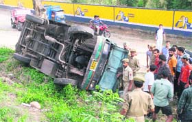 The scene where the minibus overturned near Digiana Gurdwara in Jammu