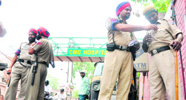 Security beefed up at the CMCH in Ludhiana on Monday.