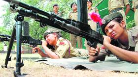 NCC cadets undergo training at an annual camp organised by 11 Punjab Battalion, NCC, in Amritsar on Monday.