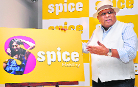 Dr BK Modi, global chairman, Spice group, releases the new logo of Spice Mobility in New Delhi on Tuesday.
