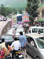 Such traffic jams are common on theMc Leodganj- Bhagsunag road.