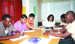 Foreign students at a study session in the university. 