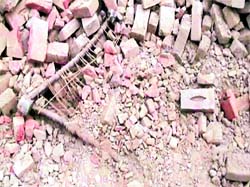 The wall that collapsed at Tajpur village near Raikot on Tuesday
